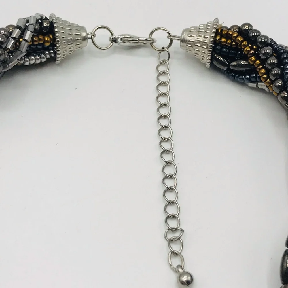 Multi-Strands multi color faux glass Pearl hematite tri Color necklace,